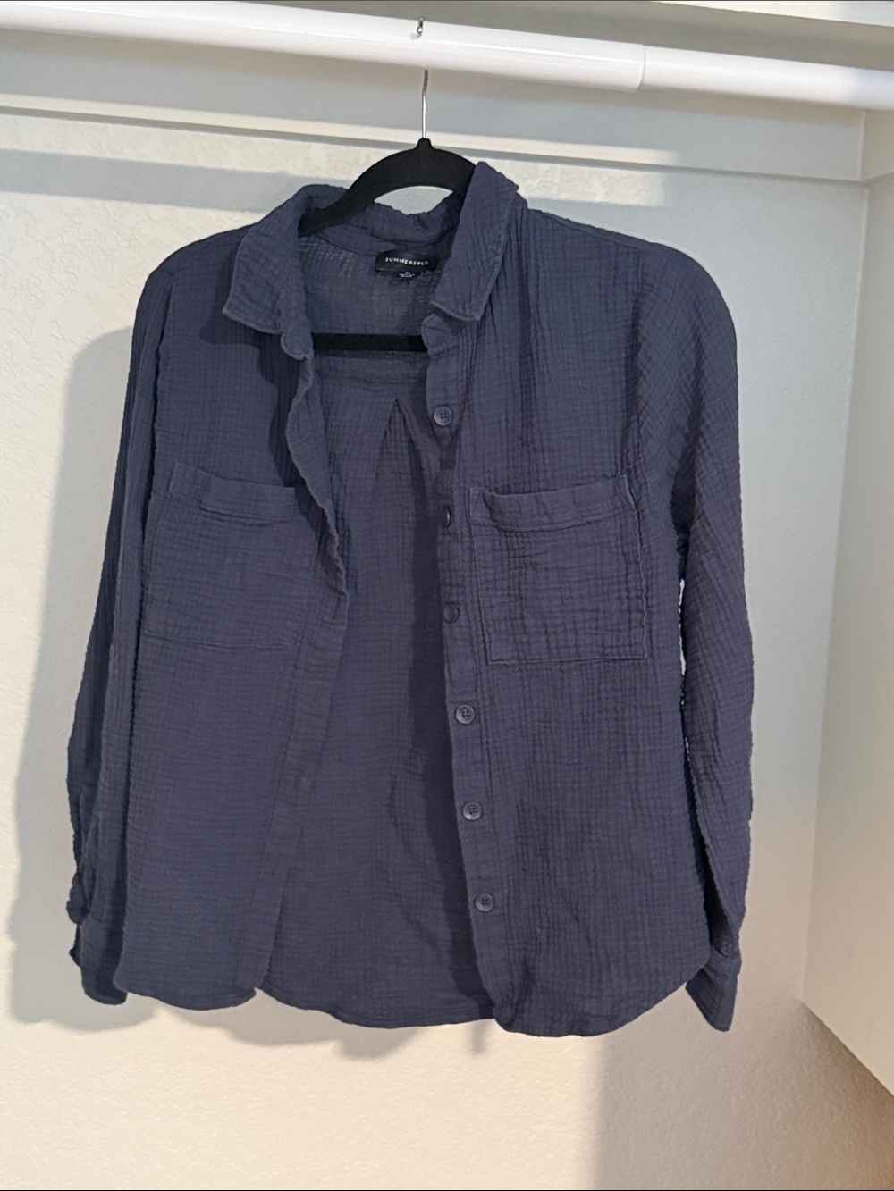 summersalt Navy Button-Front Gauze Shirt